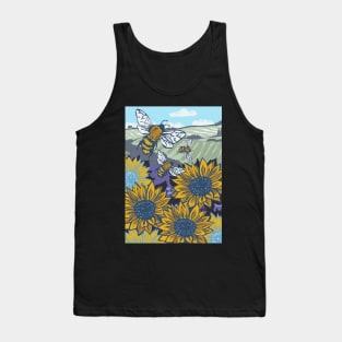 Oxfordshire Sunflowers and Honey Bees Linoprint Tank Top